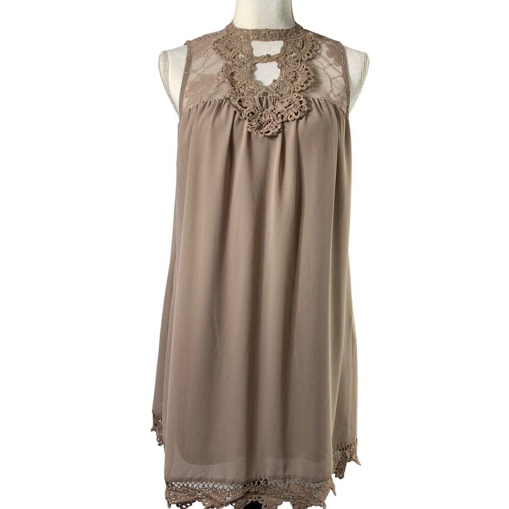 Womens Party Dress Size Medium Mocha Brown Lace Top Sheer Event Fairycore Dainty